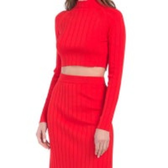 House of Harlow 1960 x Revolve NWT Women's Red Ribbed Bodycon Midi Skirt - Picture 2 of 3